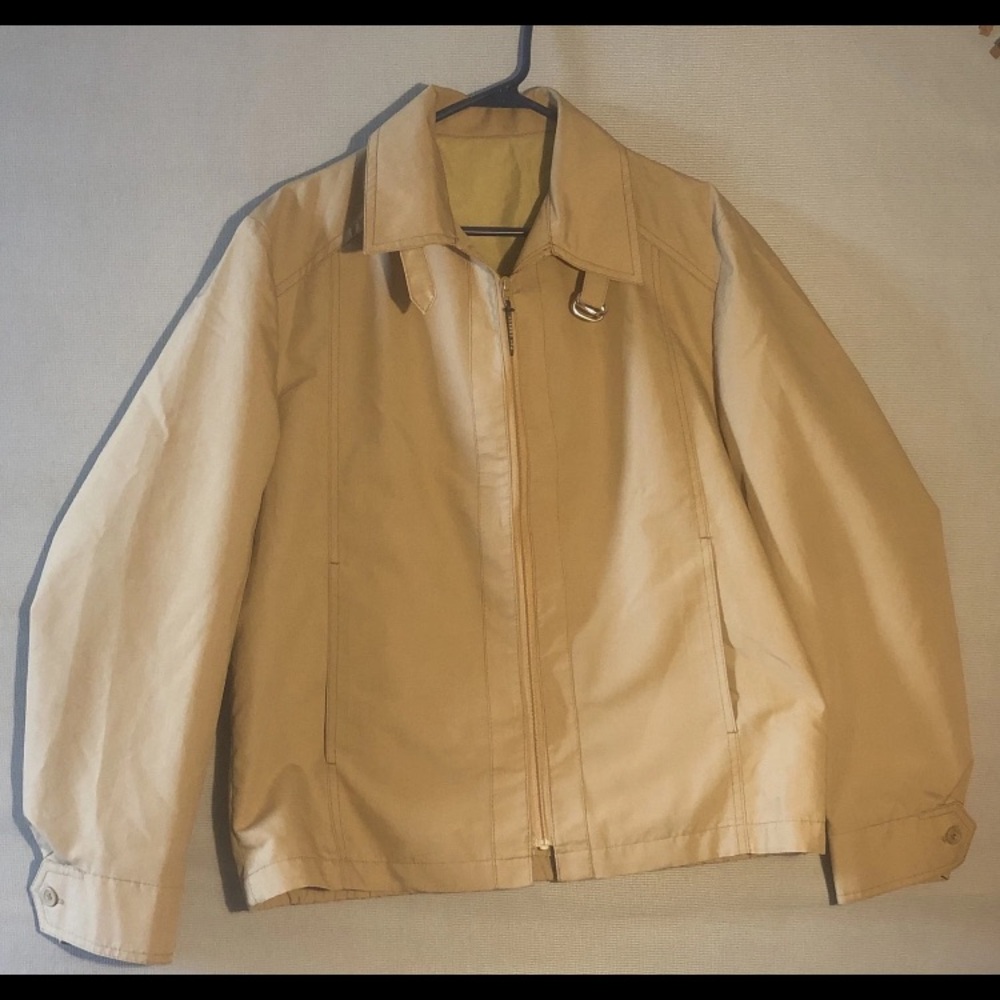 Vtg London Fog Mens 40R Beige Tan Zip Up Harrington Jacket Lined Pockets Collar